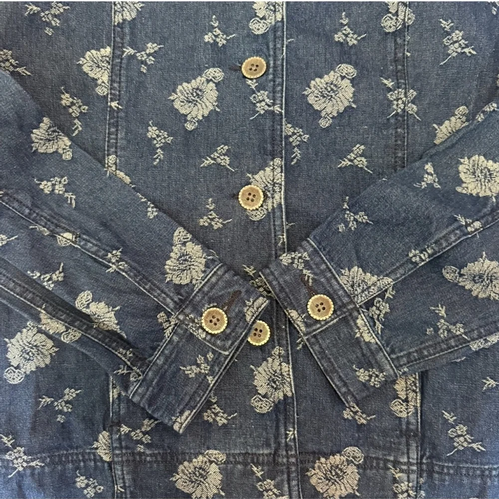 National Wildlife Women's Blue Floral Jean Jacket Size XL Boho Vintage Style